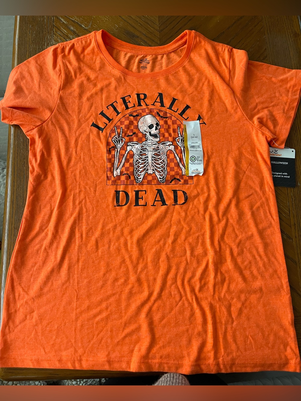 Literally Dead Graphic Short Sleeve Tee - Women's Orange Halloween Top